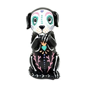Day of the Dead Skeleton Dog Figurine Glossy Resin 8.75 Inch Halloween Decor